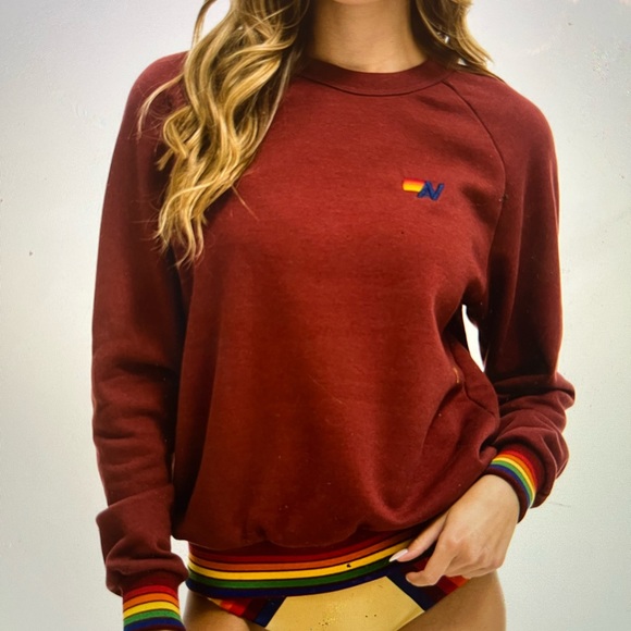 Aviator Nation Tops - NWT- Aviator  Nation Rainbow Rib Crew Sweatshirt Small in Claret